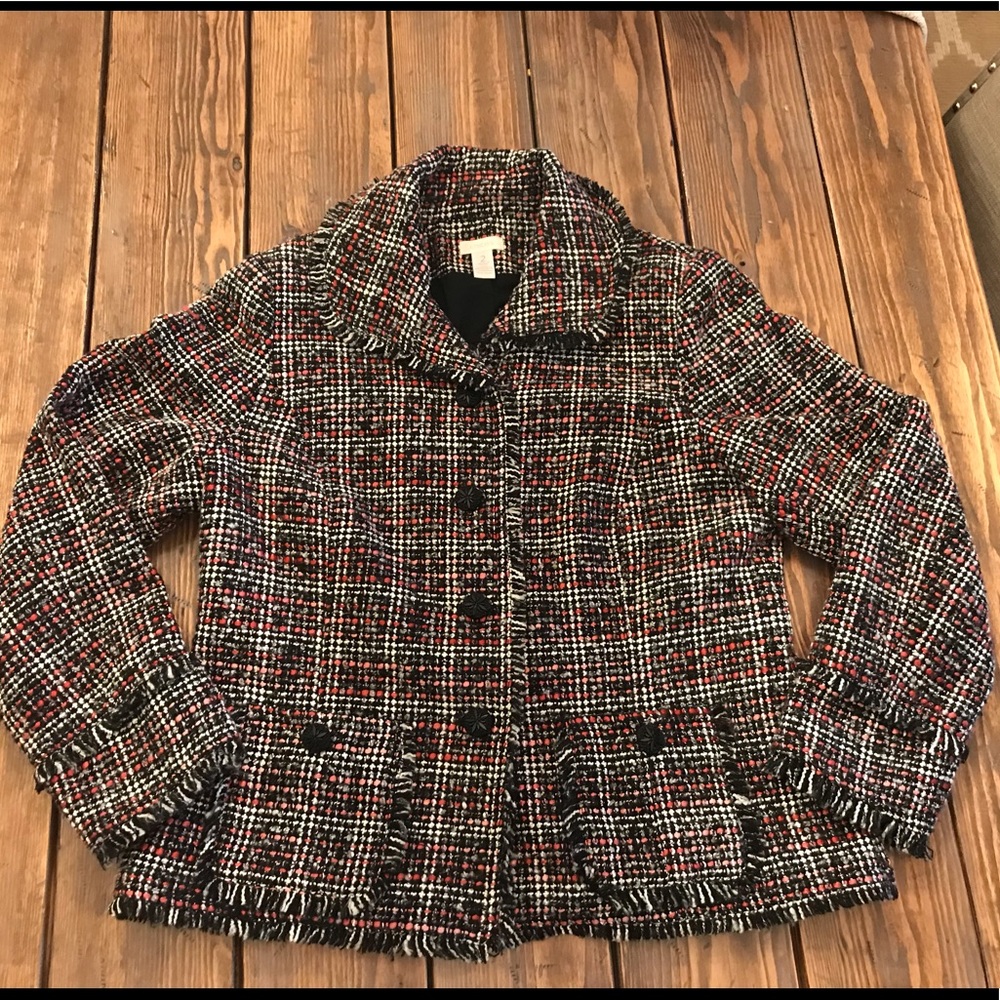 Chico’s Size 2 Pink Black White Tweed Blazer